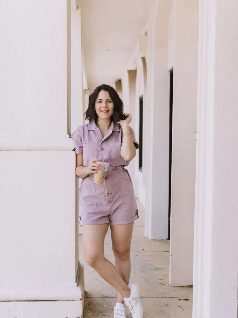 Anthropology Pistola Size XS Utility Short Sleeve Romper Lilac